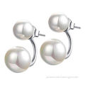 Shell pearl stud earrings, solid 925 sterling silver ear-studs
